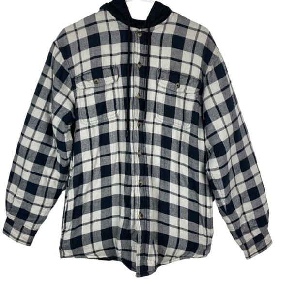 Wrangler Mens Button Up Jacket Size S Black/White Checkered Hooded Jacket Coat - Picture 1 of 4